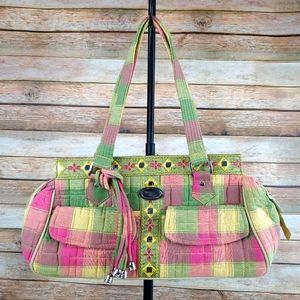 Donna sharp quilted plaid satchel handbag